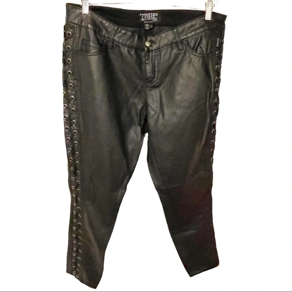 Tripp NYC Daang Goodman Size 14  Faux Leather Pants Black  Side Laceup